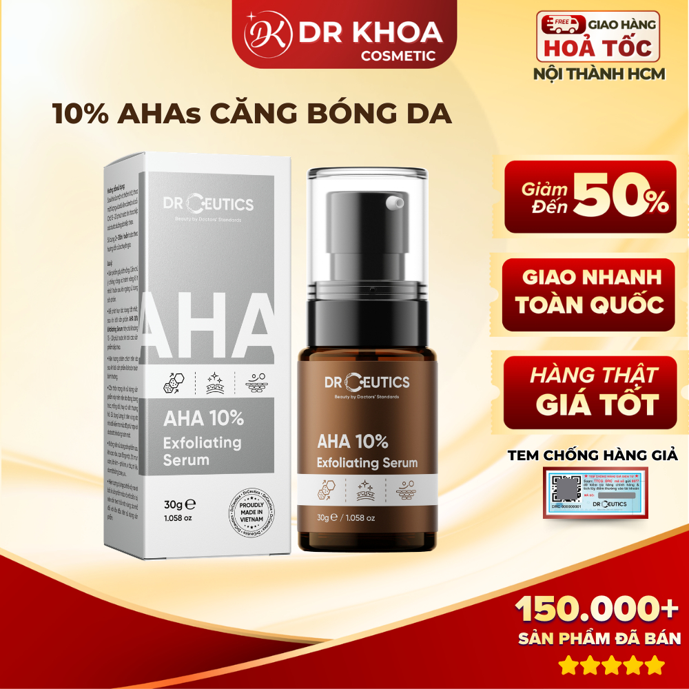 Serum DrCeutics AHA Glycolic, Laclic 10% Exfoliating 30g Dưỡng Sáng Da