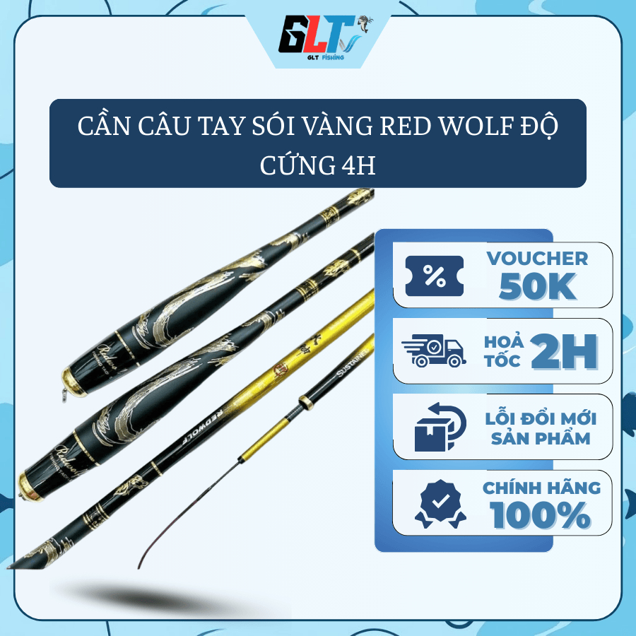 Cần Câu Tay Sói Vàng Red Wolf Chuyên Câu Cá Rô Diếc Tự Nhiên, Độ Cứng 4H - GLT Fishing