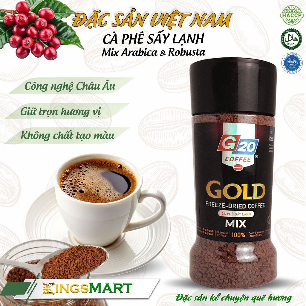 [Đúng Gu] Cà phê sấy lạnh GOLD MIX Arabica & Robusta - Thương hiệu G20 COFFEE THIÊN SA - Hũ 120g - K
