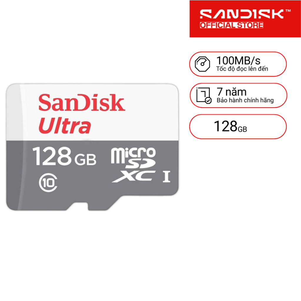 Thẻ nhớ MicroSDHC MicroSDxC Sandisk Ultra 16GB/32GB/64GB/128GB Class 10 upto 100MB/s Bảo hành 7 năm