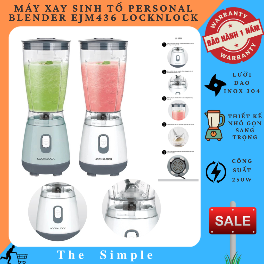 Máy xay đa năng Personal Blender EJM436 LocknLock, 250W với lưỡi dao inox 304 an toàn khi sử dụng