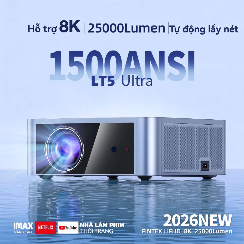 Máy chiếu đa chức năng thông minh Fintex LT5 Ultra, độ sáng 1500 ANSI lumen/8K/Wi-Fi/Âm thanh sống đ