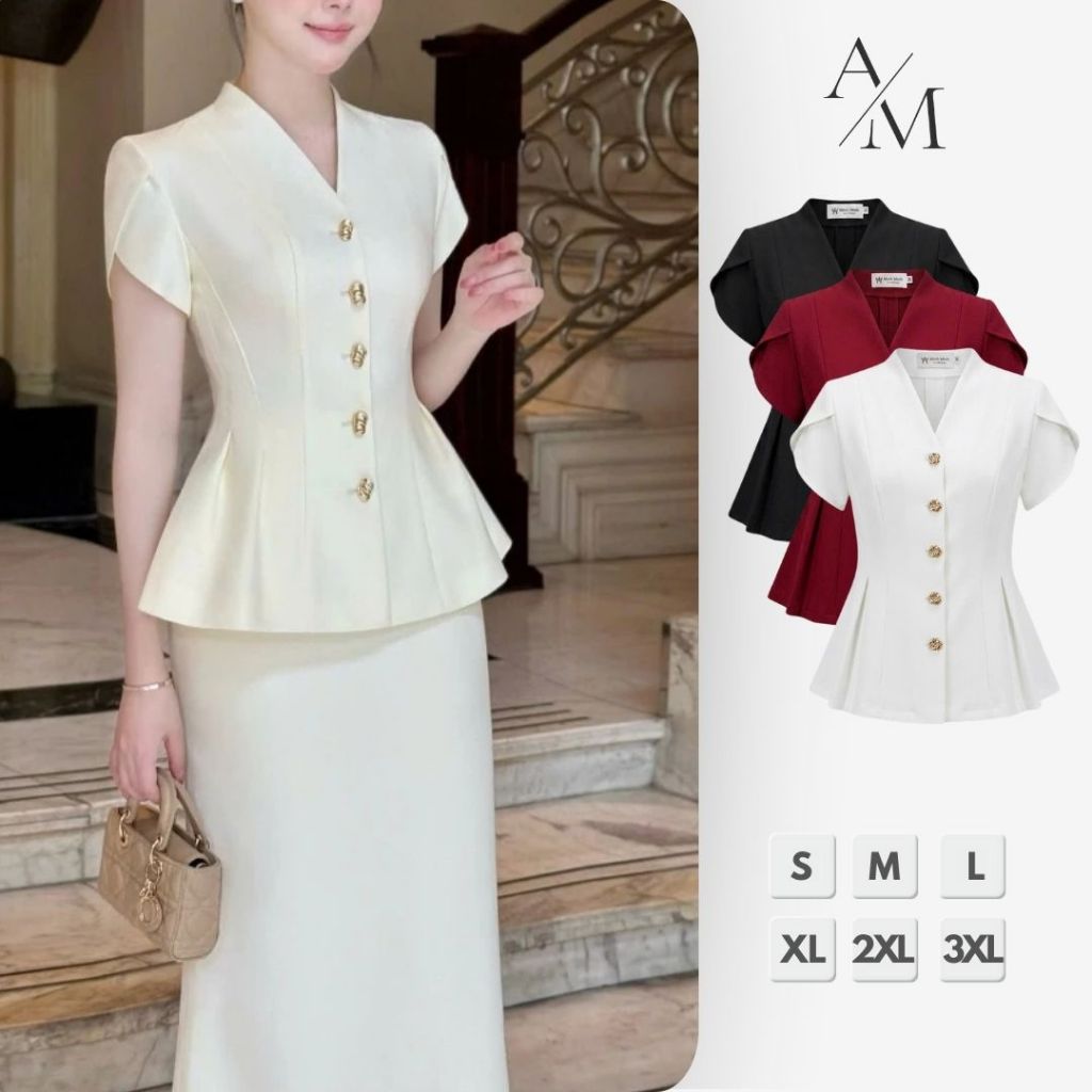 Áo Kiểu Minh Minh Dáng Peplum Tay Cánh Hồng Thời Trang Công Sở Sang Trọng Thanh Lịch MS092