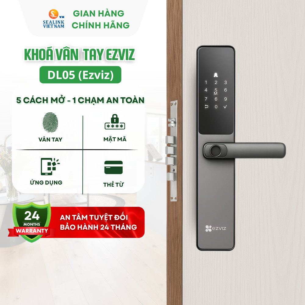 Khóa Vân Tay EZVIZ DL05 - Hỗ trợ 50 người dùng, Tích hợp WiFi, Liên kết được camera Ezviz BH 2 năm