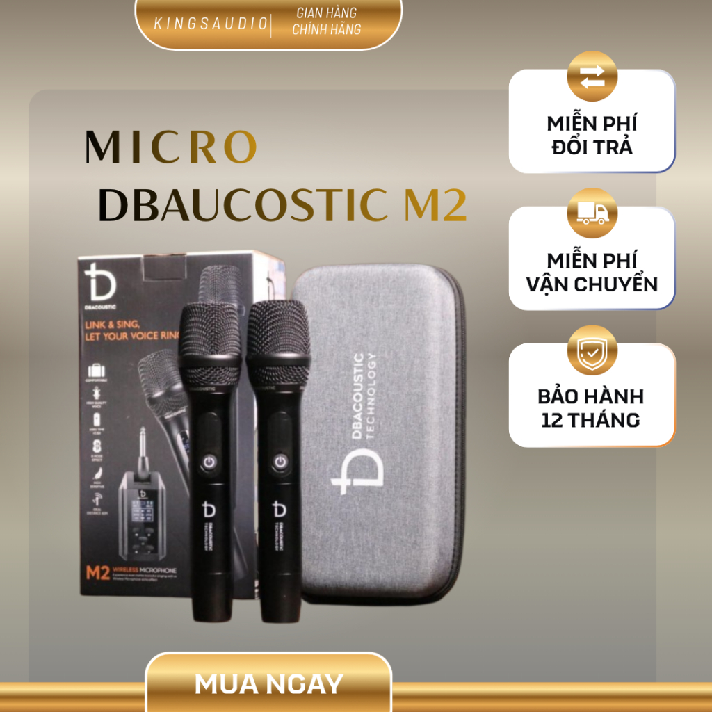 Micro DBACOUSTIC M2 – Micro Không Dây Cao Cấp, 8 Chế Độ Echo, Sóng Ổn Định 60m