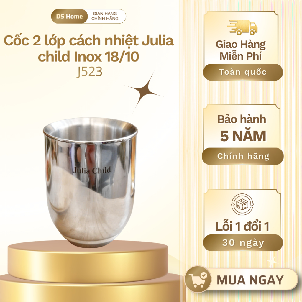 Cốc 2 lớp cách nhiệt Julia child inox 18/10 Uống cafe nước lạnh