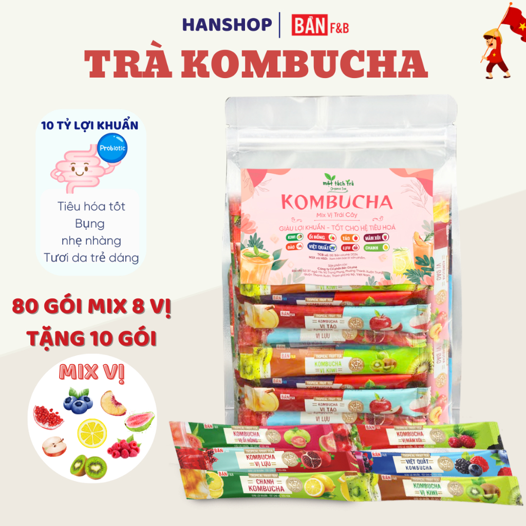 [BÁN CHẠY] Túi 80 GÓI TẶNG 10 GÓI Trà Kombucha Hỗ Trợ Detox Giảm Cân Hỗ Trợ Hệ Tiêu Hóa Thơm Ngon