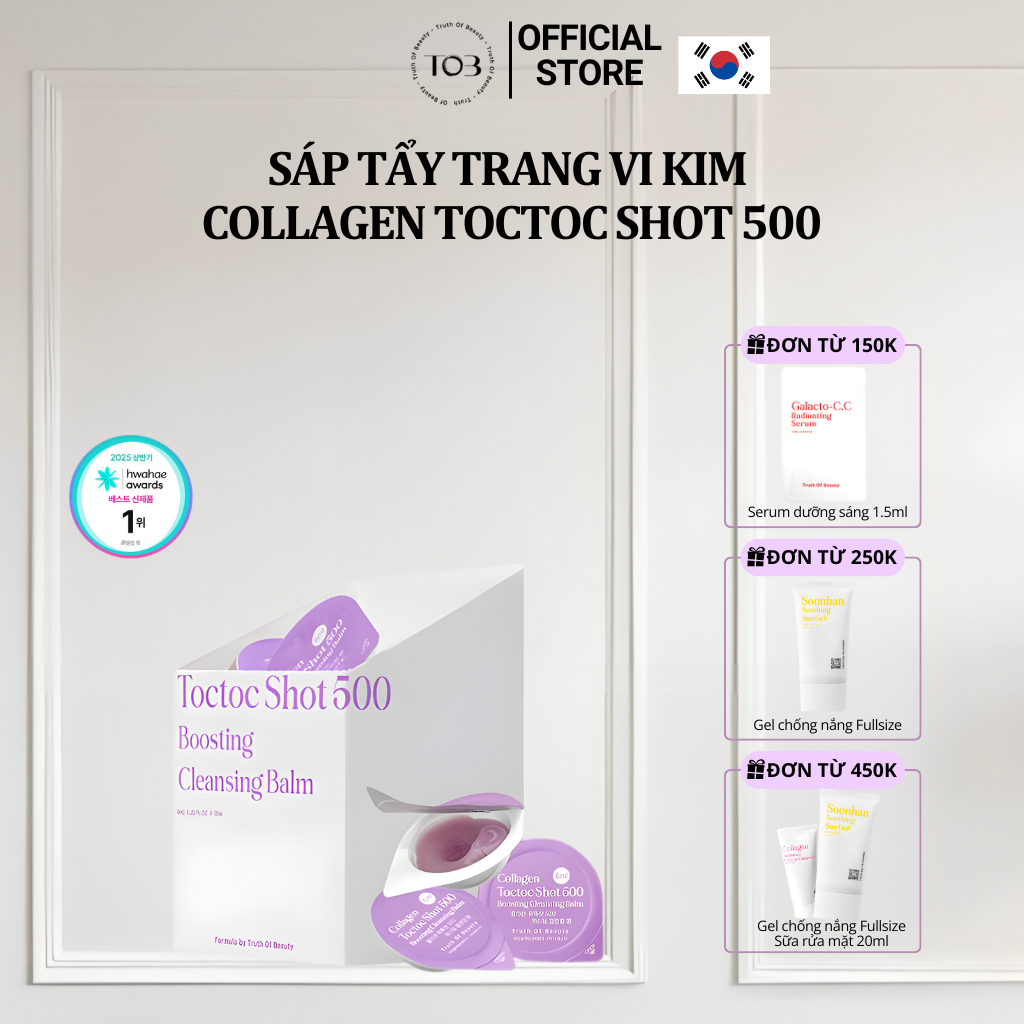 Sáp Tẩy Trang Vi Kim TOB(Truth Of Beauty) Collagen Toctoc Shot 500 Cleansing Balm 6ml*12 Viên