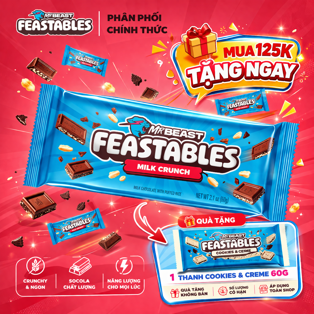 [Chính Hãng] Kẹo Socola Feastables MrBeast Phiên Bản Mới | Đầy Đủ Vị Thanh 60g