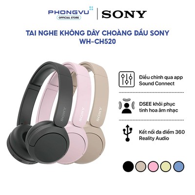 Tai Nghe Không Dây Sony WH-CH520 - Pin 50 Giờ - Bluetooth 5.2 - Công Nghệ DSEE - Bảo Hành 12 Tháng