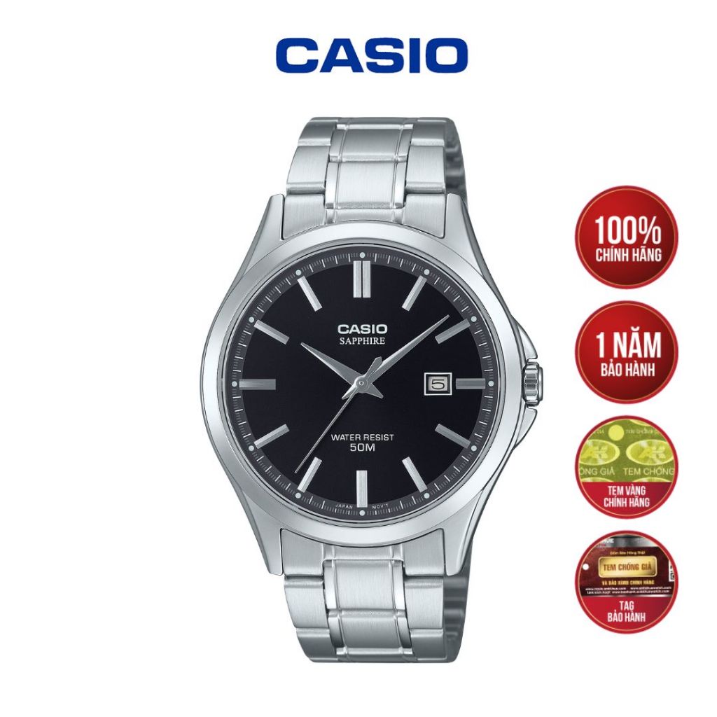 Đồng Hồ Casio MTS-115D-1AVDF Dây Kim Loại Mặt Đen - Hàng Chính Hãng