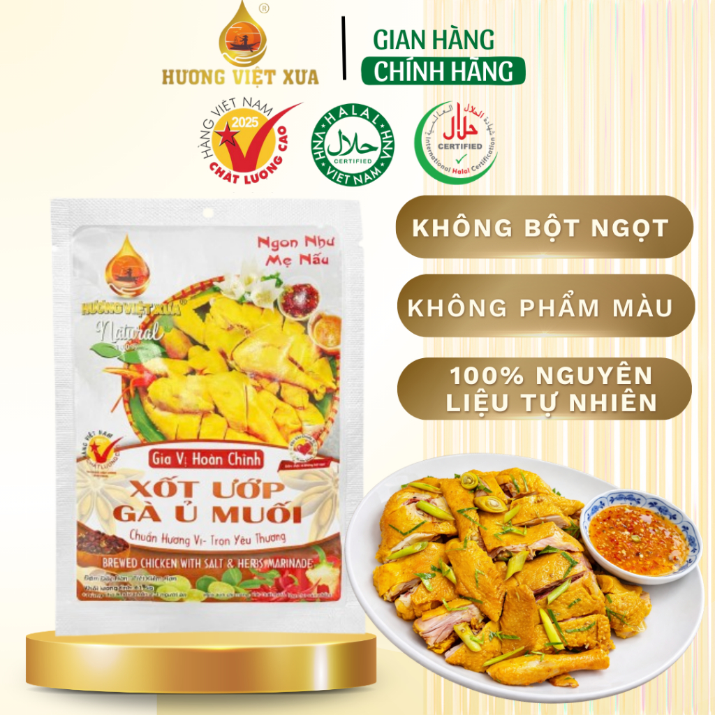 Xốt Gà Ủ Muối Hương Việt Xưa KHÔNG BỘT NGỌT 61.5 gram Sốt Ướp Gà Ủ Muối Gia Vị Hoàn Chỉnh Xốt Ướp Gà
