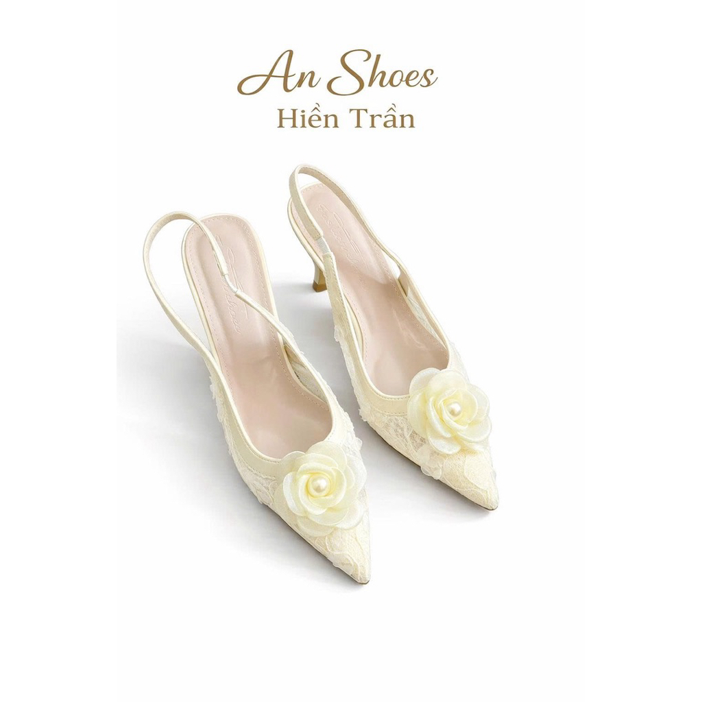 A- Giày cao gót ren hoa trà gót cao 7cm form chuẩn - An Shoes Hiền Trần