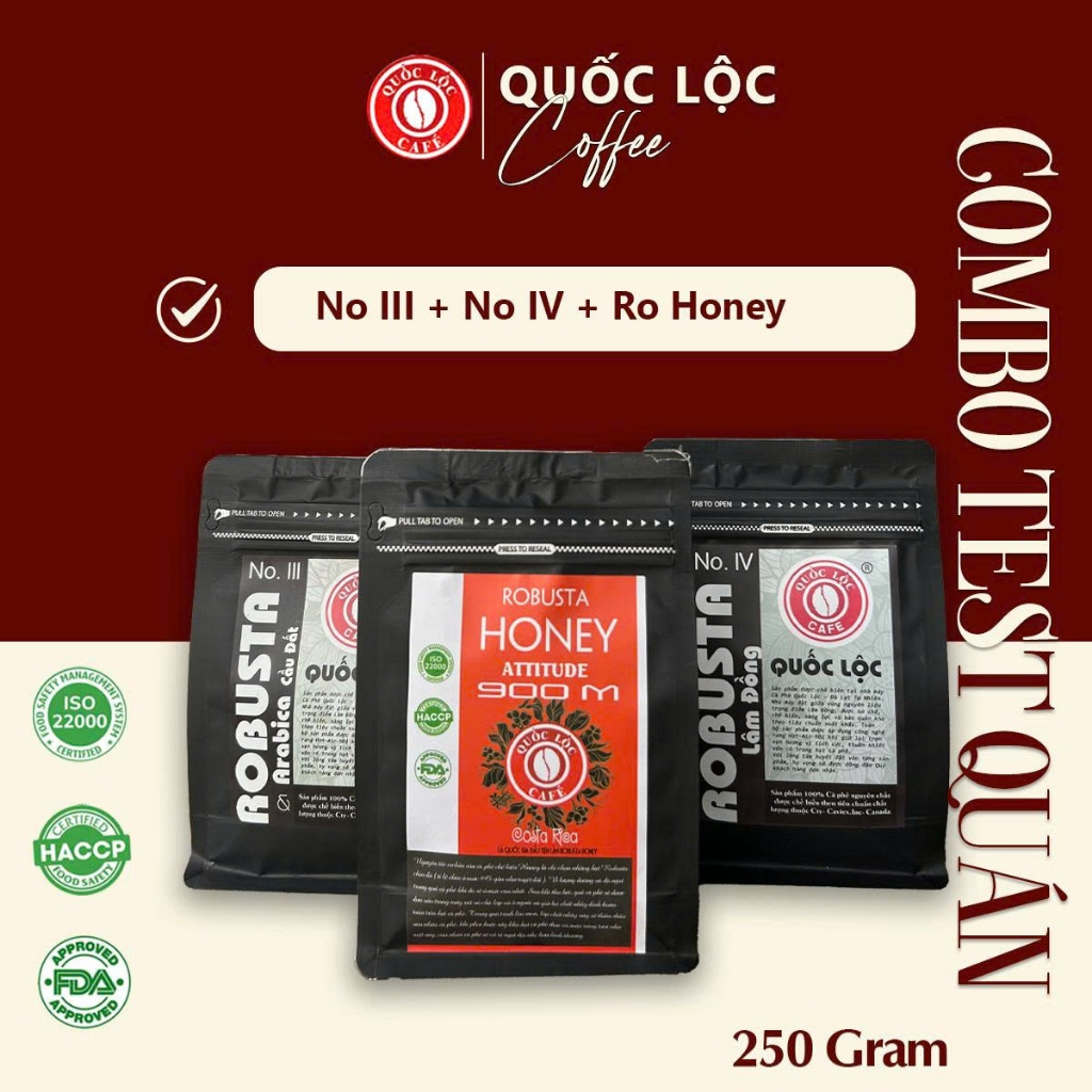Mẫu Cà Phê Test Quán NO3 + NO4 + Robusta Honey - Pha Phin & Pha Máy - Quốc Lộc