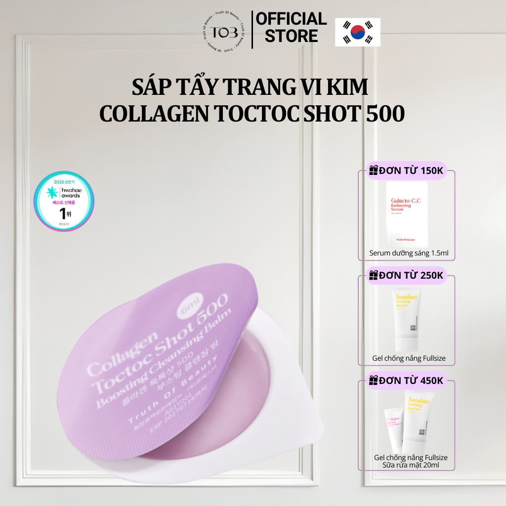 Sáp Tẩy Trang Vi Kim TOB(Truth Of Beauty) Collagen Toctoc Shot 500 Cleansing Balm 6ml