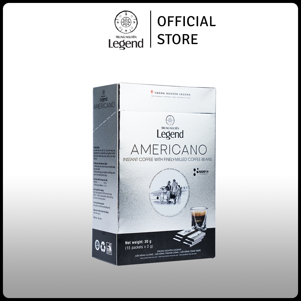 Cà Phê Đen Hoà Tan Không Đường Trung Nguyên Legend AMERICANO 15 GÓI Thích Hợp Cho Người Ăn Kiêng
