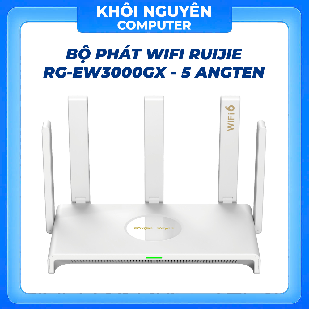 Router Wifi 6 Ruijie RG-EW3000GX 3000Mbps 5 Ăngten, AX3000 Dual Band, Sóng Mạnh, Gaming Mượt