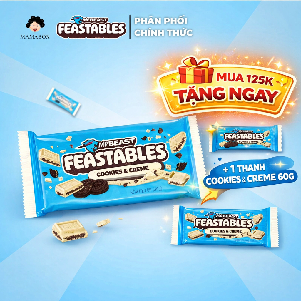 [Chính Hãng] Kẹo Socola MrBeast Feastables Phiên Bản Mới vị Bánh quy và Kem thanh 60g