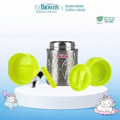 Bộ dụng cụ đựng thức ăn Nuby,giữ nhiệt 2 chiều cho bé bằng innox 2lớp dung tích 450ml.