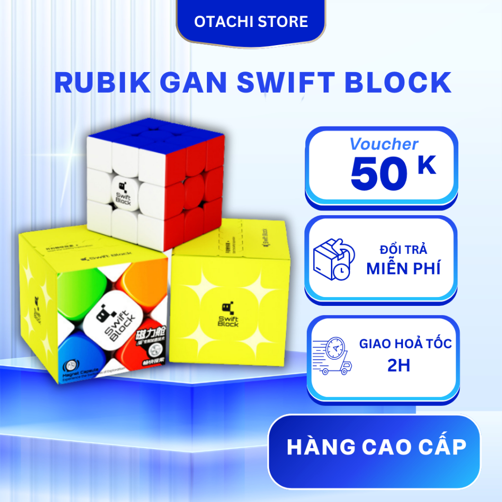 Rubik 3x3 Gan Swift Block 2023 Stickerless Nam Châm - Rubik Otachi Combo GAN 355s Stickerless Cao Cấ