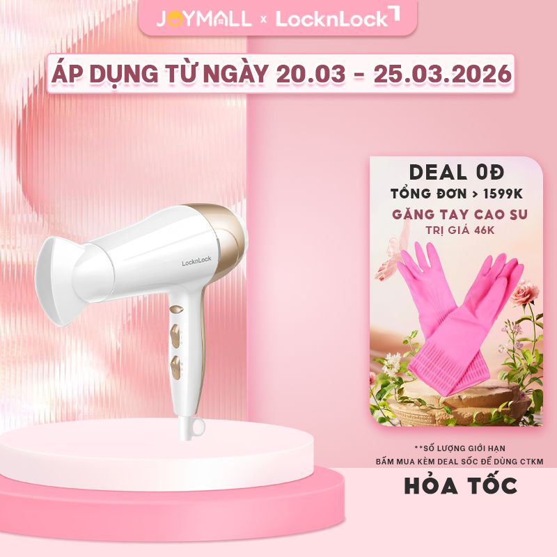 Máy sấy tóc LocknLock ENA136WHT - Hàng chính hãng, sấy nóng lạnh, 3 mức chỉnh nhiệt - JoyMall