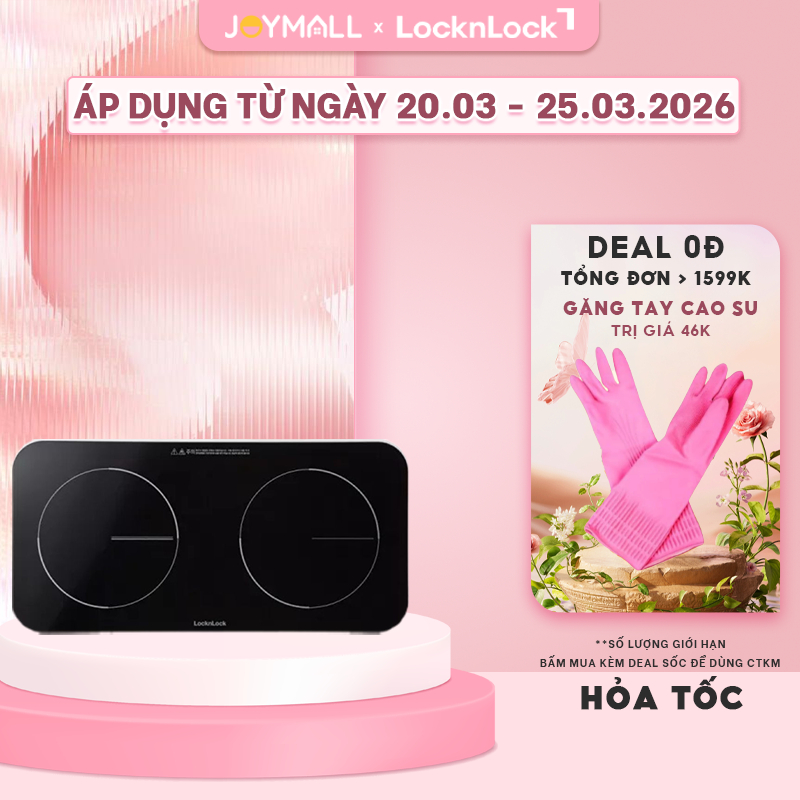 Bếp Điện Từ Đôi LocknLock EJI326WHT 1500W, Mặt Pha Lê, Khoá An Toàn, Hẹn Giờ Nấu - JoyMall