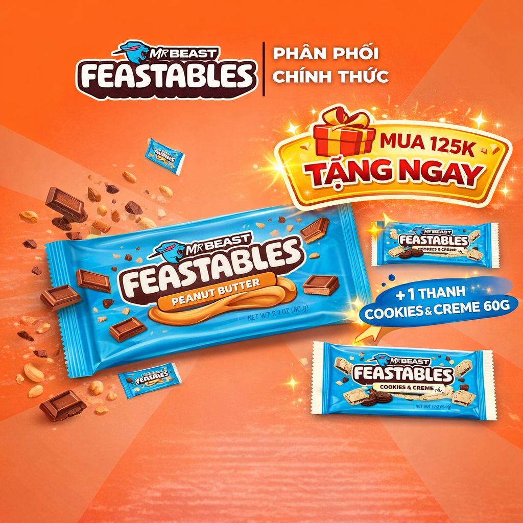 [Chính Hãng] Kẹo Socola Feastables MrBeast Phiên Bản Mới Vị Bơ Đậu Phộng Thanh 60g