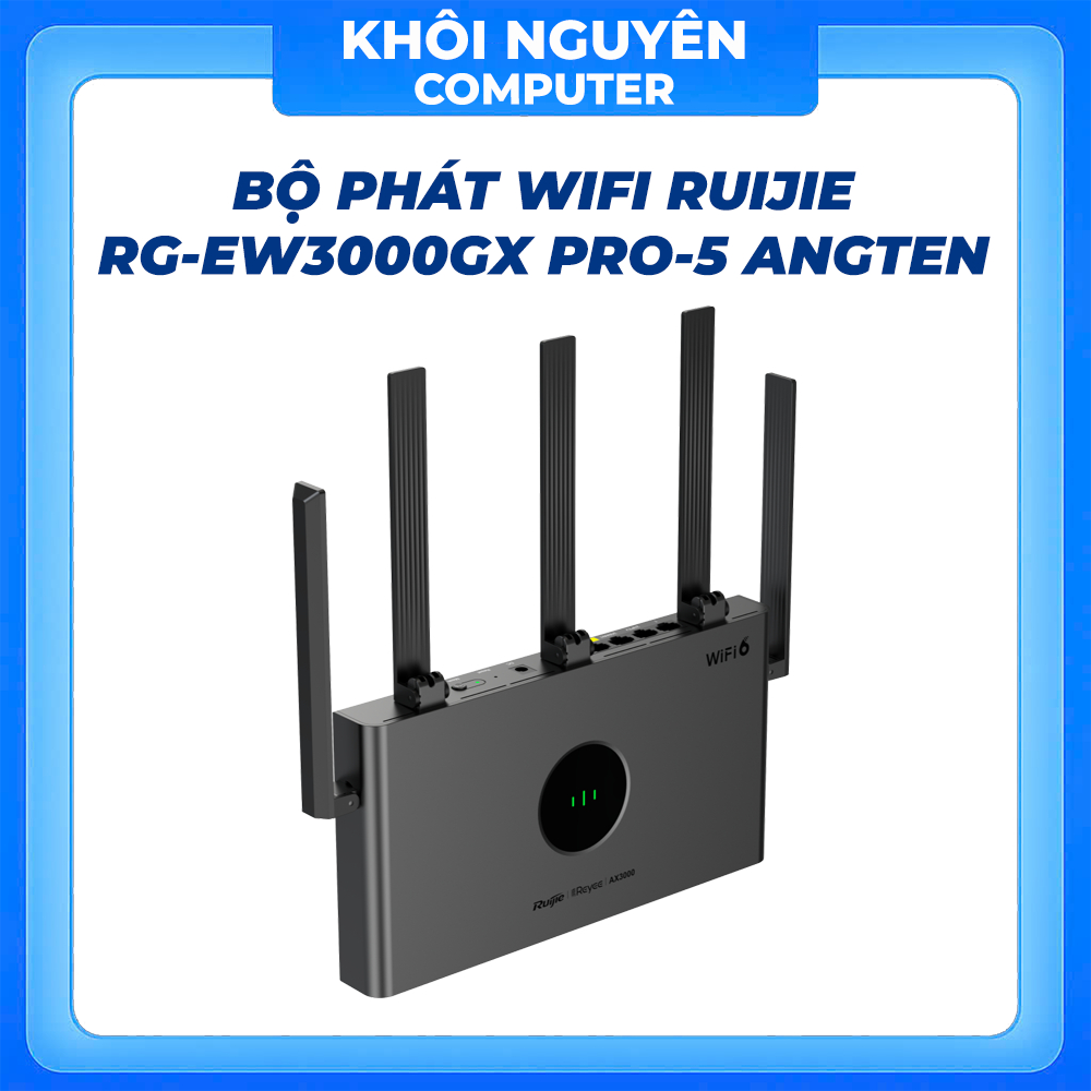Router Wifi 6 Ruijie RG-EW3000GX Pro AX3000 3000Mbps 5 Ăngten, Dual Band, Gaming Mượt, Sóng Mạnh