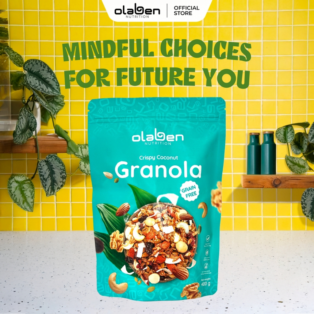 Túi 400gr Granola Không Yến Mạch - Crispy Coconut No-Grain Granola - Siêu Hạt Dinh Dưỡng by Olaben N
