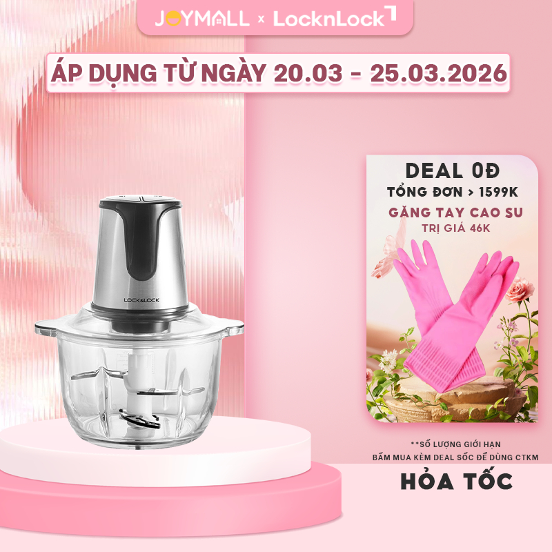 Máy xay thịt LocknLock EJM171 2 lít 300W - Hàng chính hãng, 4 lưỡi dao, cối thủy tinh - JoyMall
