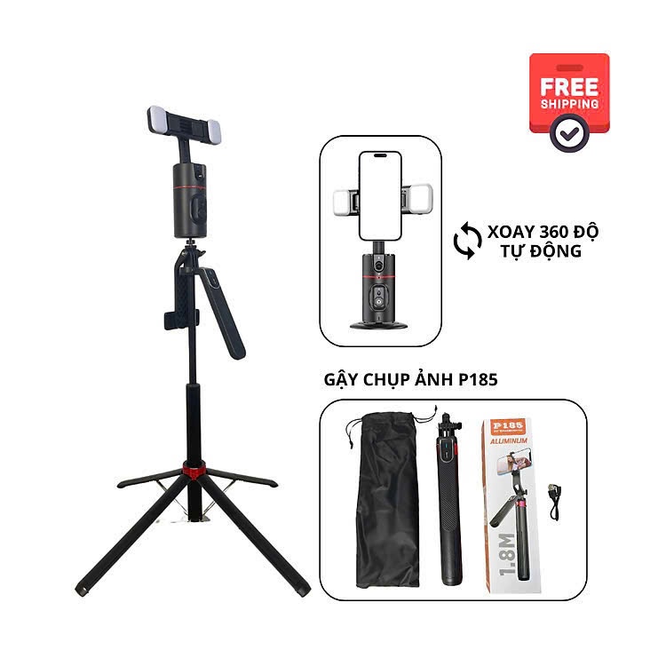 Gậy Chụp Ảnh P180 Có Điều Khiển Bluetooth Xoay 360 Độ Kèm Chân Tripod 1m8