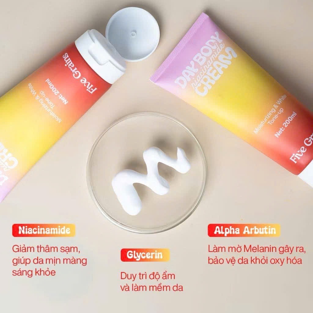 Kem Bôi Body Nâng tone Five Grains Nâng tone nhẹ nhàng Không trắng bệch, không lộ vân kem