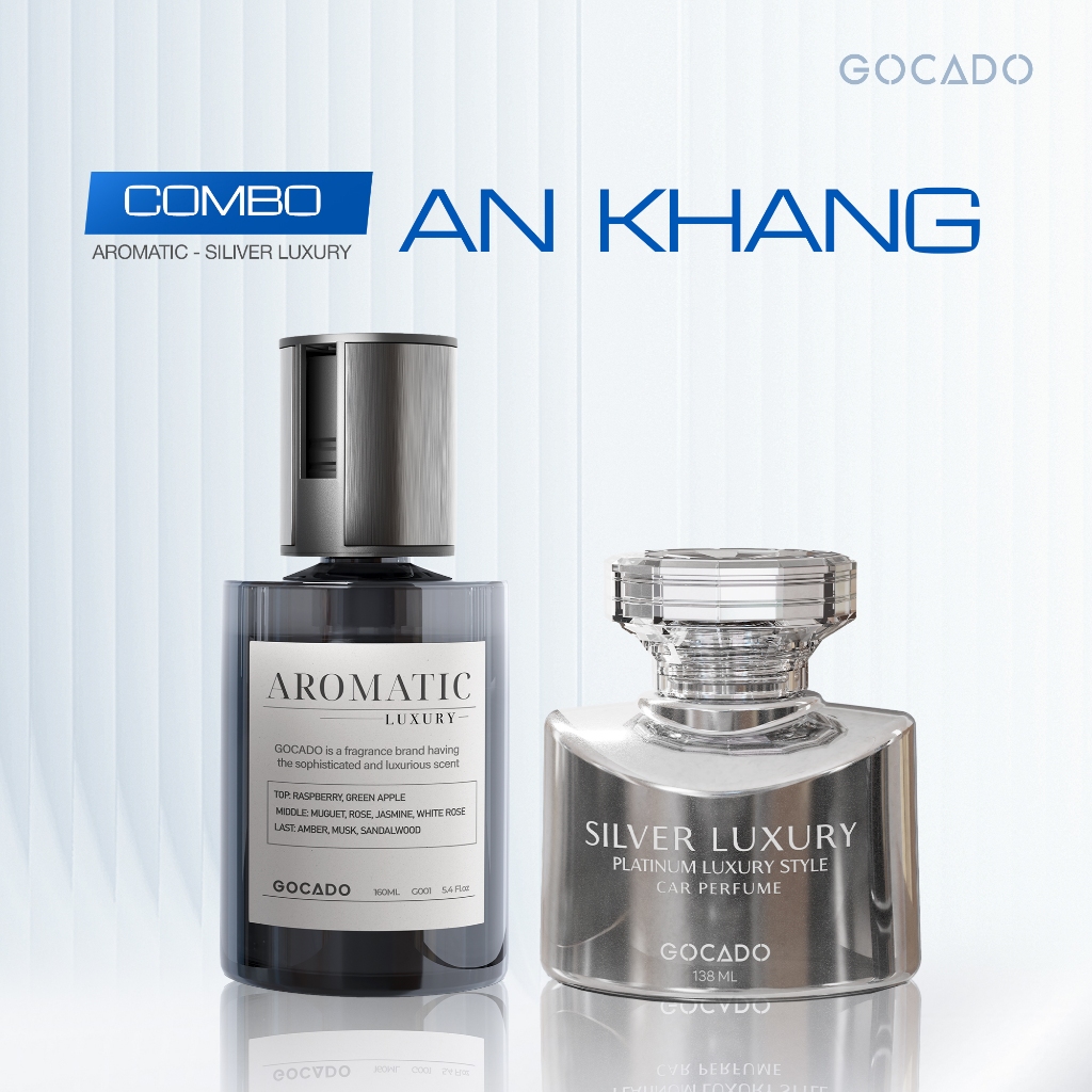 Combo Quà Tặng Nước Hoa Ô Tô Cao Cấp "AN KHANG"  Aromatic + Silver Luxury GOCADO Hương Trầm Ấm Dễ Ch