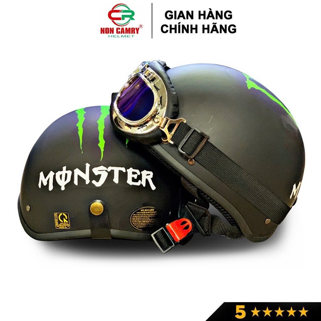 Nón bảo hiểm thời trang 1/2 CR HELMET, họa tiết monster nhiều màu, kèm kính phi công, kính uv