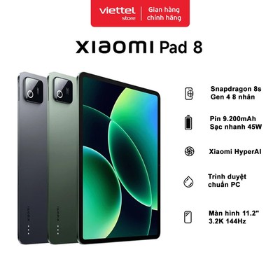 Máy tính bảng Xiaomi Pad 8 8GB +128GB | Pin 9200mAh | Màn hình 3.2K 144Hz | Vi xử lý Snapdragon 8s Gen 4
