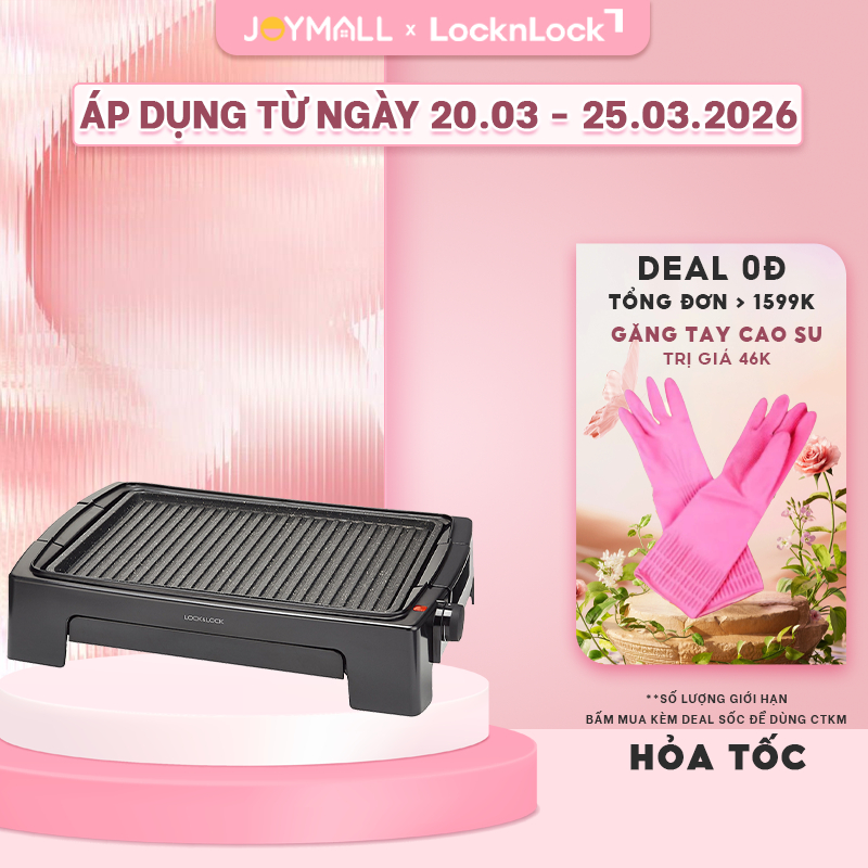 Bếp nướng điện LocknLock EJG221 1300W -Hàng chính hãng, mặt bếp chống dính, 5 mức nhiệt - JoyMall
