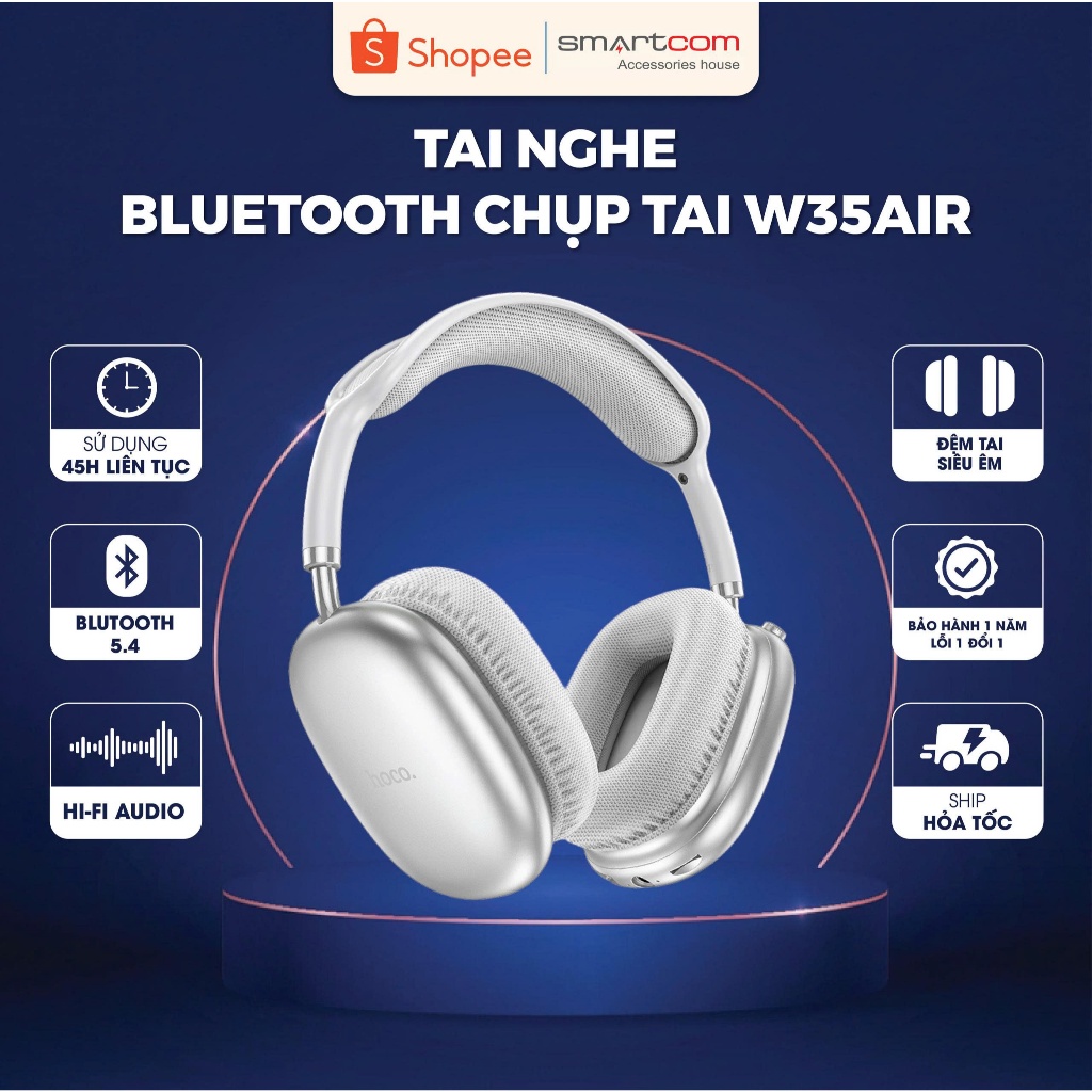 [Tặng bọc tai nghe] Tai nghe chụp tai HOCO W35 Air bluetooth 5.3 chính hãng giá rẻ, tai nghe headphone, pin 45h