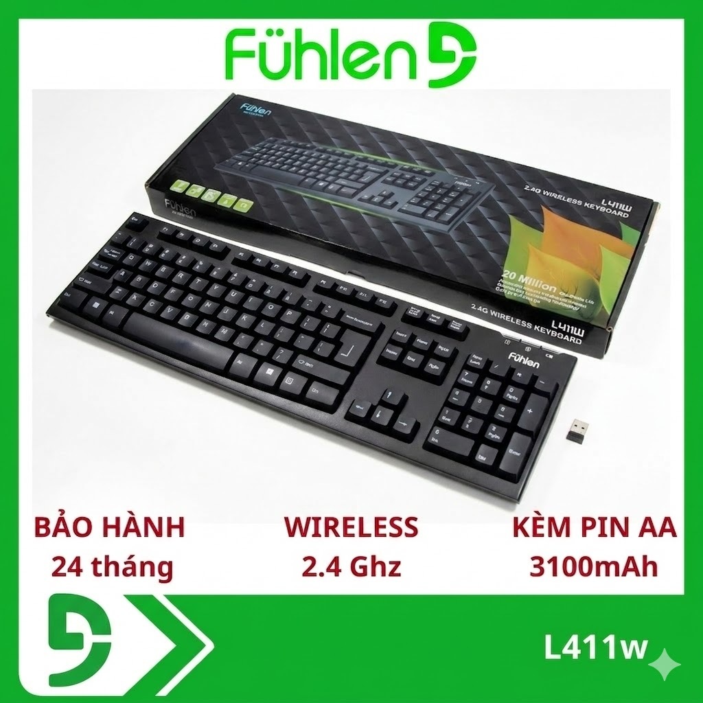 Bàn Phím Wireless Fuhlen L411W mẫu mới 2024 Siêu bền bỉ -Hàng Chính Hãng Ninza-Bảo Hành 24 Tháng
