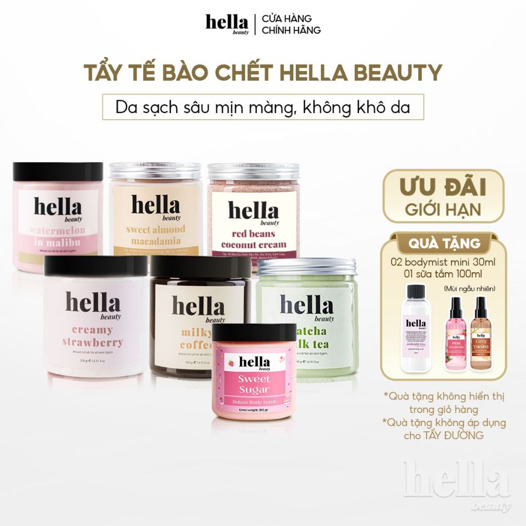 Tẩy tế bào chết body Hella Beauty giúp làm sạch sâu hỗ trợ dưỡng sáng da