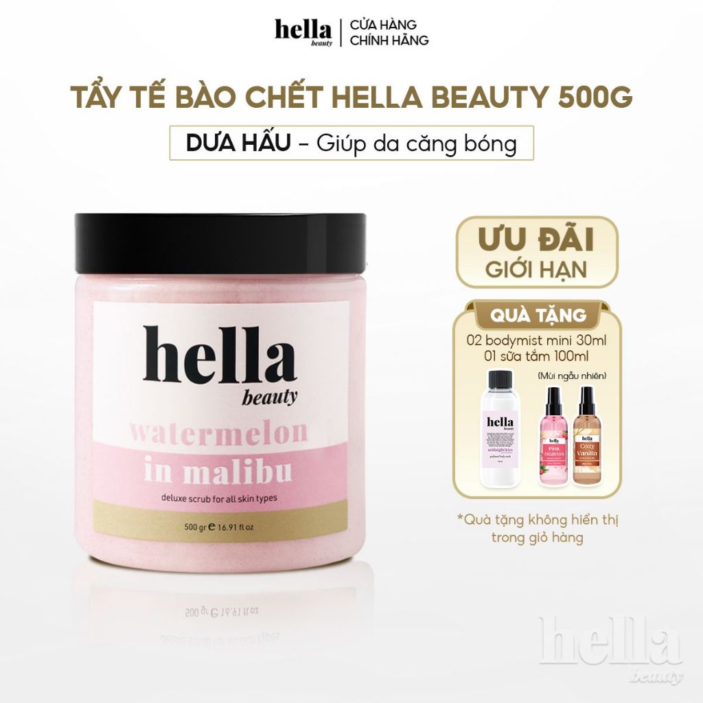 Tẩy tế bào chết body dưa hấu Hella Beauty 500g giúp làm sạch sâu hỗ trợ da căng bóng