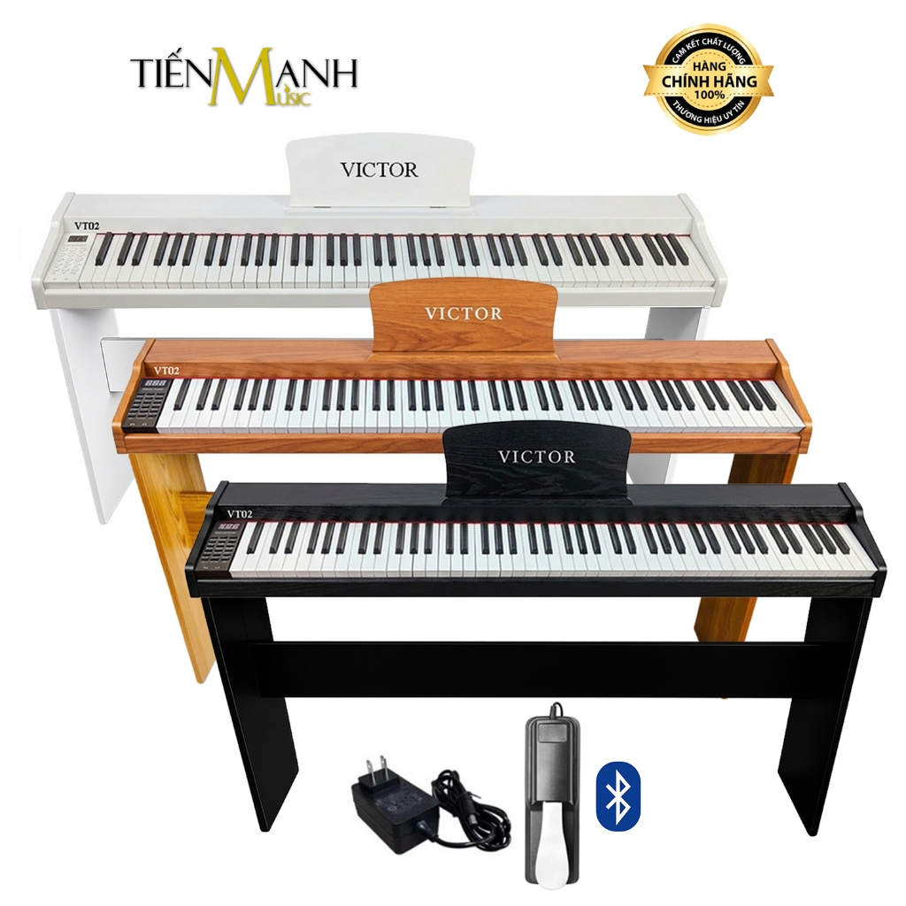 Đàn Piano Điện 88 Phím Thân Gỗ VicTor VT02 - Cảm Ứng Lực Có Loa, Kết Nối Bluetooth VT-02