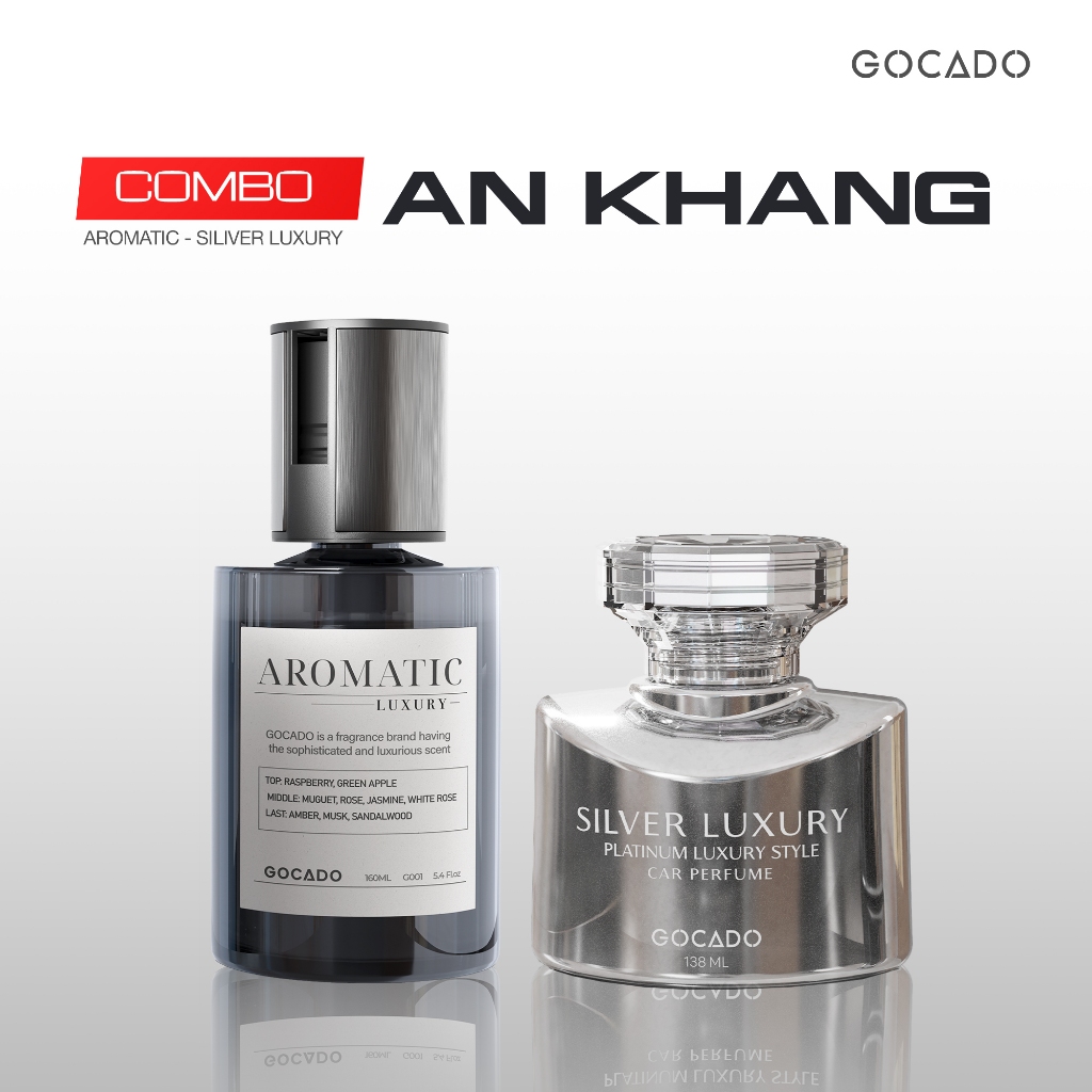 Combo Nước Hoa Ô Tô Cao Cấp " An Khang "Bộ Quà Tặng Nước Hoa Ô Tô  Aromatic + Silver Luxury GOCADO