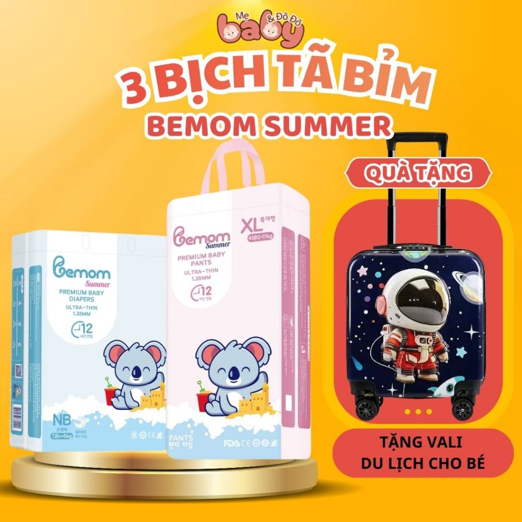 [ 3 Bịch Bỉm Bemom Summer ] - [ Tặng Vali Du Lịch Cho Bé ] - Bỉm Bemom Summer Full Size NB-XXXL