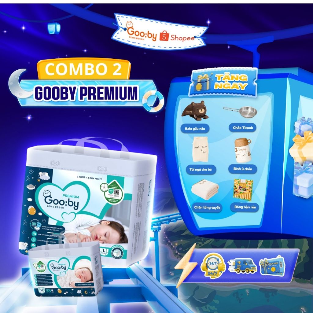 [Kèm quà] Combo 2 bịch Bỉm Quần/Dán Gooby Premium-Chuyên gia bỉm đêm, chống trào 12h, đủ size M/L/XL/XXL