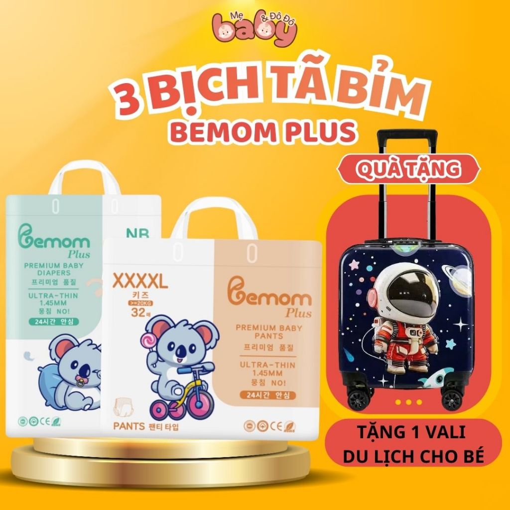 [ 3 Bịch Tã Bỉm Bemom Plus ] - [ Tặng Vali Du Lịch Cho Bé ] - Tã Bỉm Bemom Plus Full Size Cho Bé