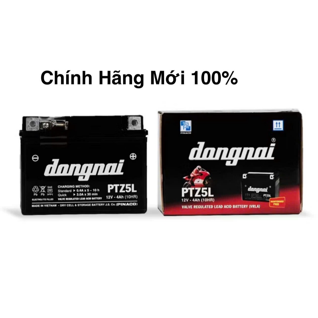 Bình acquy xe máy 12v khô miễn bảo dưỡng Đồng Nai PTZ5L | 12V - 4Ah,ùng AB 110, Click 110, Vision 20