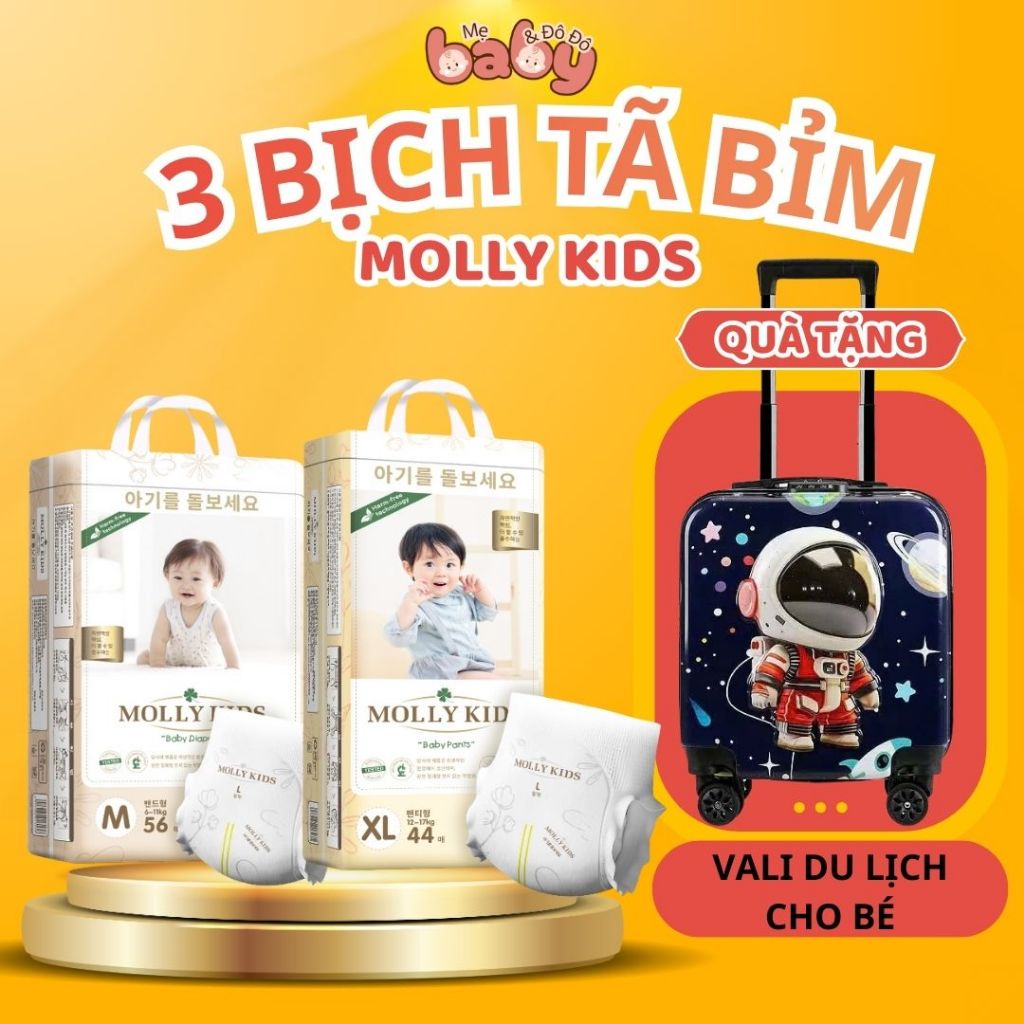 [ 3 Bịch Bỉm Molly Kids ] [ Tặng Vali Du Lịch Cho Bé ] Bỉm Molly Kids Cho Bé Size NB - 4XL