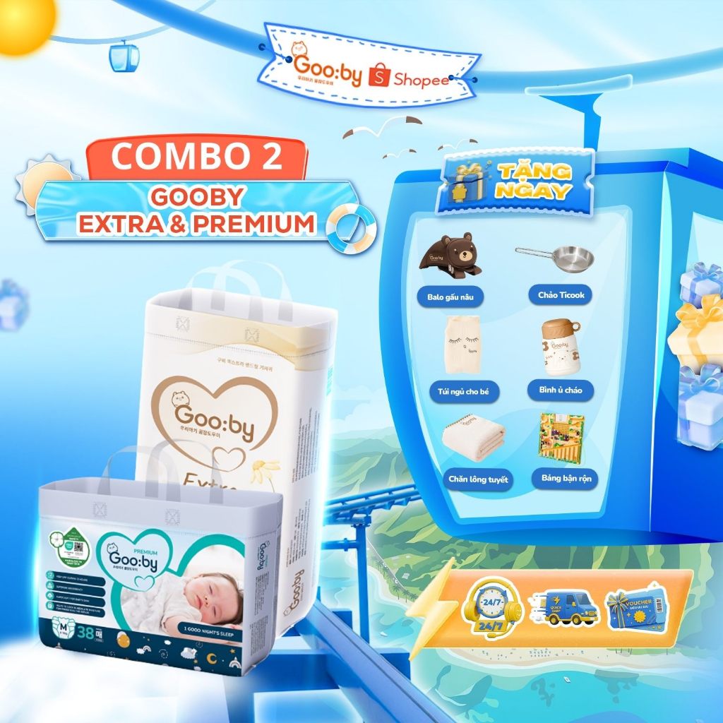 [Kèm quà] Combo 2 bịch Tã Dán (ngày và đêm) Gooby siêu mỏng, siêu nhẹ, đủ size cho bé từ NB/S/M