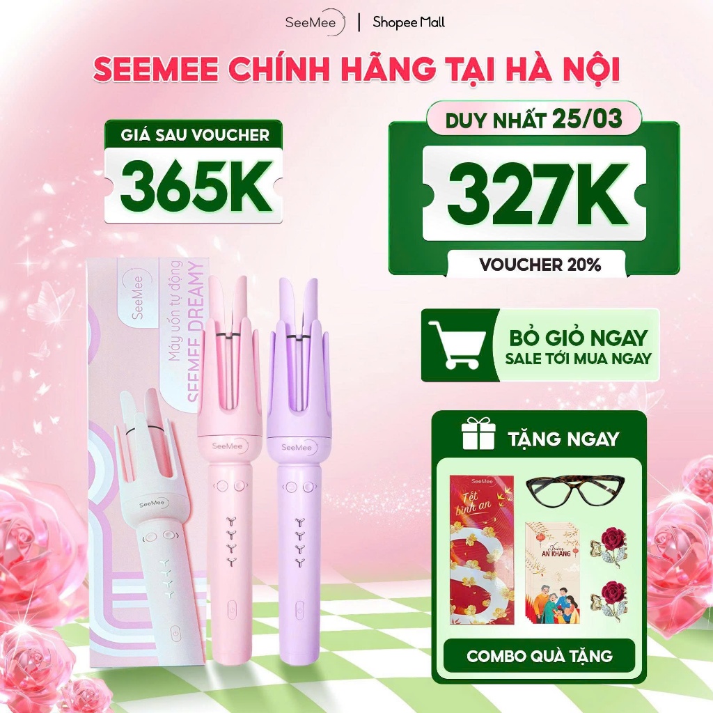 [GIÁ 342K TẠI LIVE SHOP] Máy uốn tóc xoăn tự động SeeMee lớp phủ gốm sứ bảo vệ tóc tạo kiểu đường kính 32mm, LIS