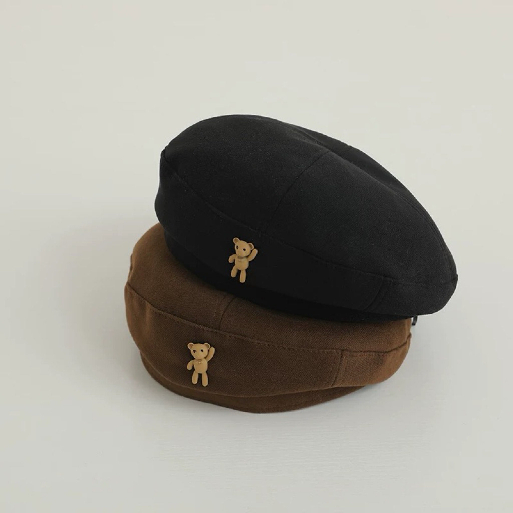 Mũ Beret Hình Gấu Mũ Hoạ Sĩ Cho Bé Gái Phong Cách Hàn Quốc